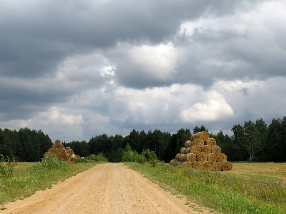 Rural road and hay rolls