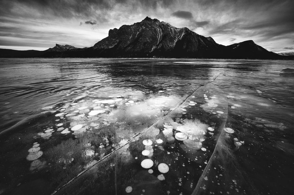 Ice bubble under frozen lake