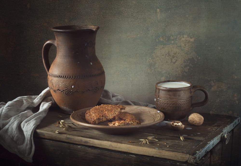 Still life with oatmeal cookies