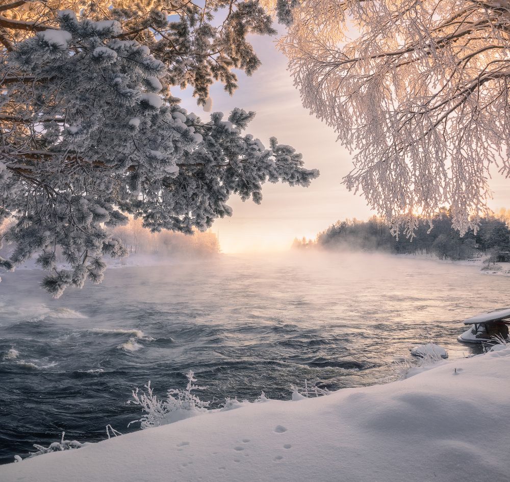Морозный закат на Вуоксе