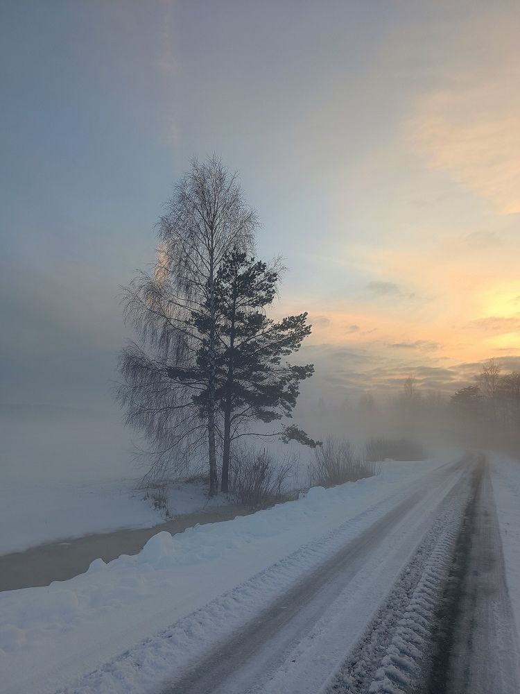 Road tunnel in the fog.