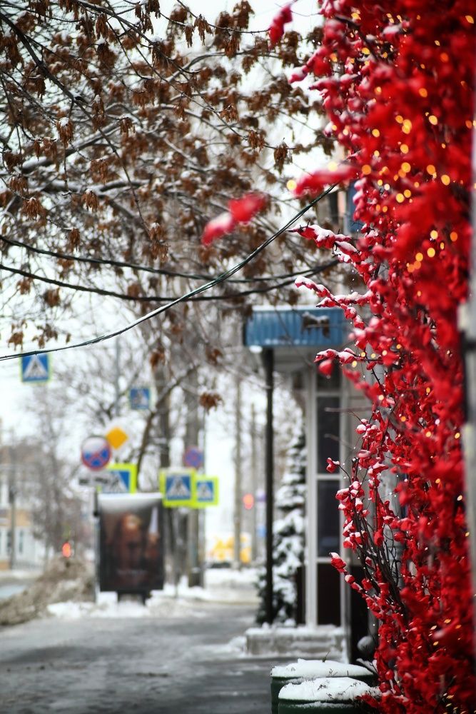 Улица города утром 1 января