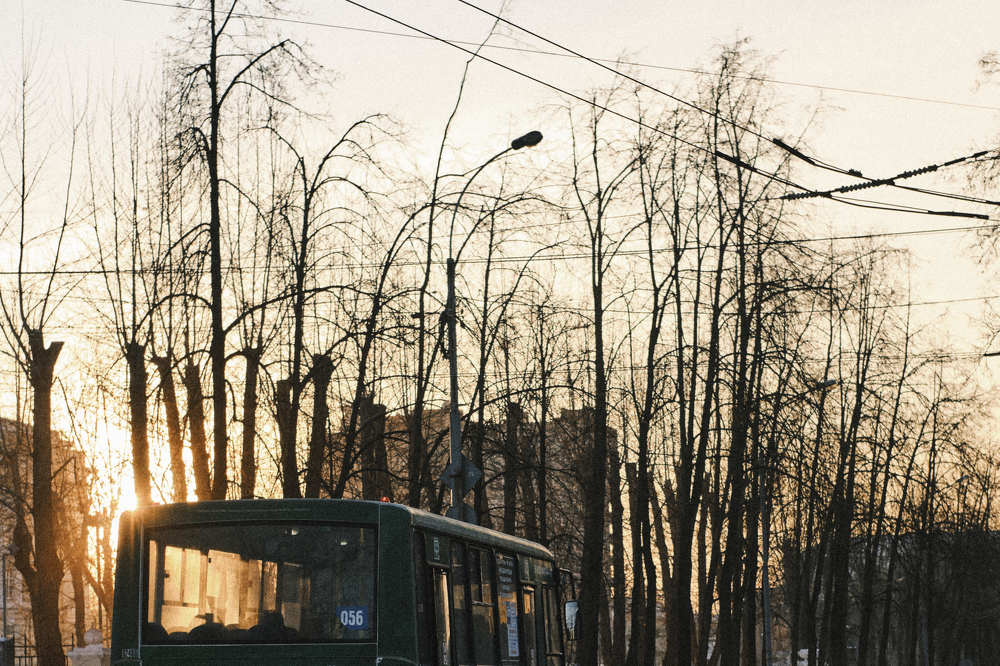 Sunset in street cars