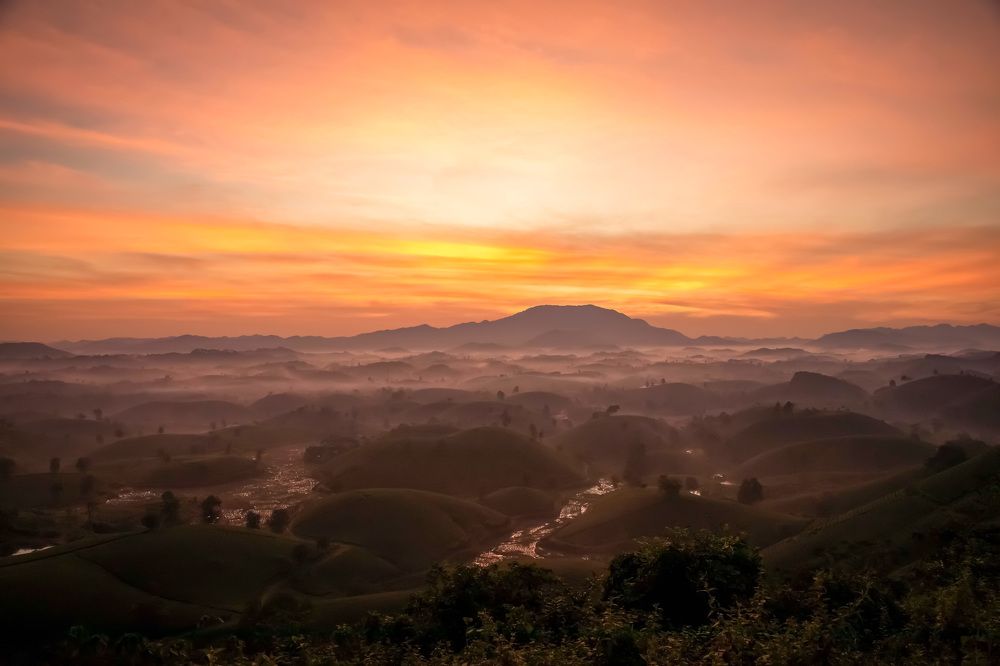 Dawn of Long Coc hill an early autumn