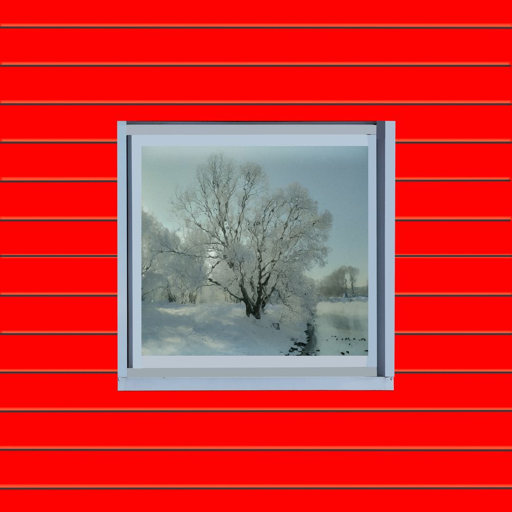 Winter Reflection in Window on Red Wall