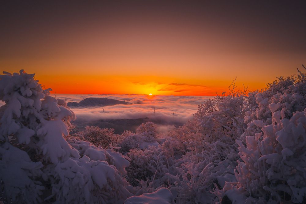 Dawn on the snowy mountain