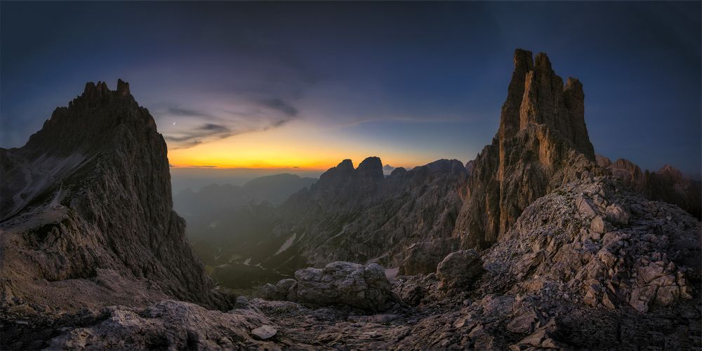 The end of sunset with the moon.