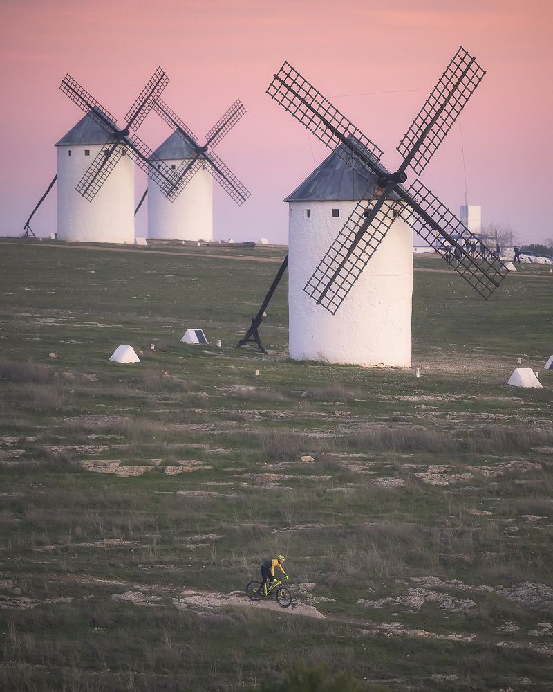 Bike between windmills.