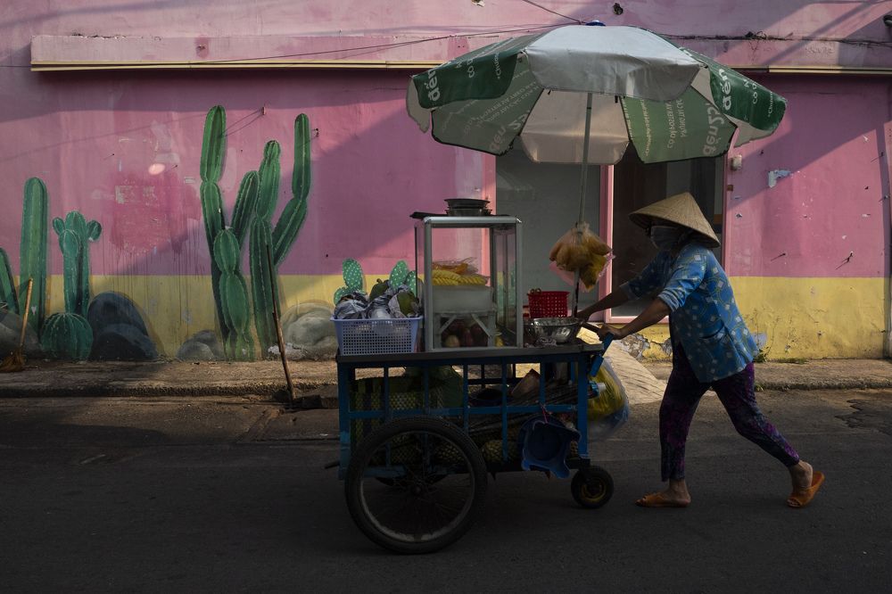 Daily work of a street vendor woman