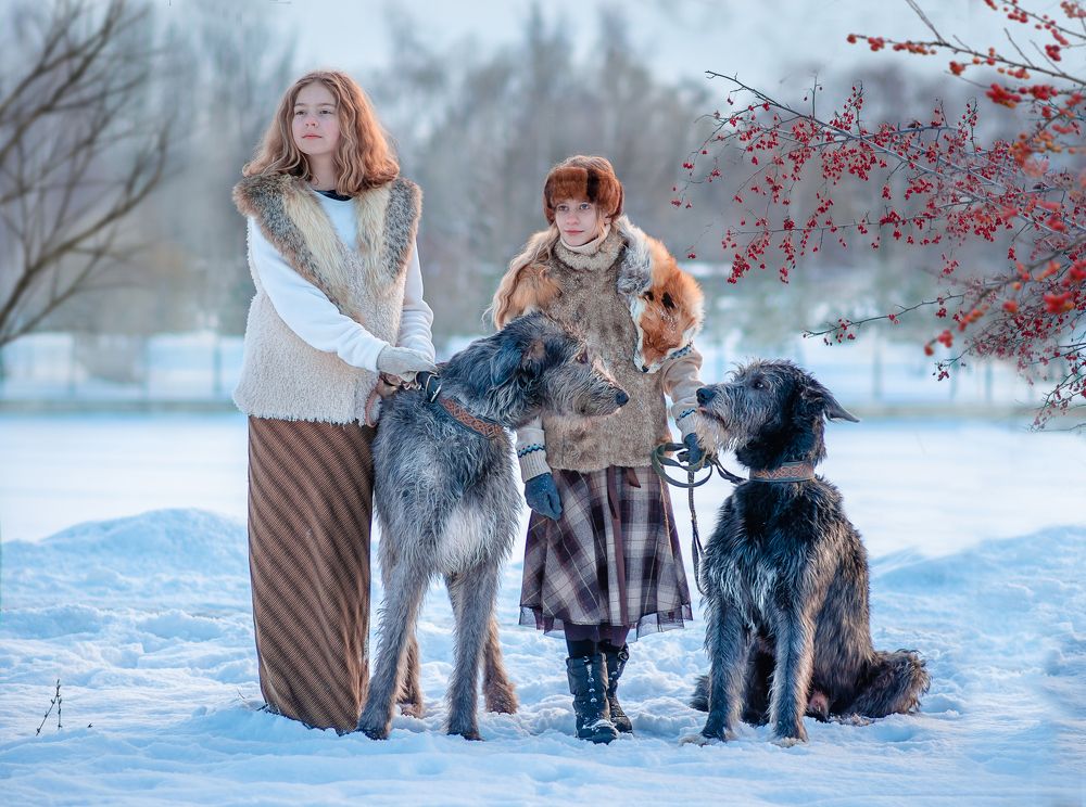 girls & irish wolfhound