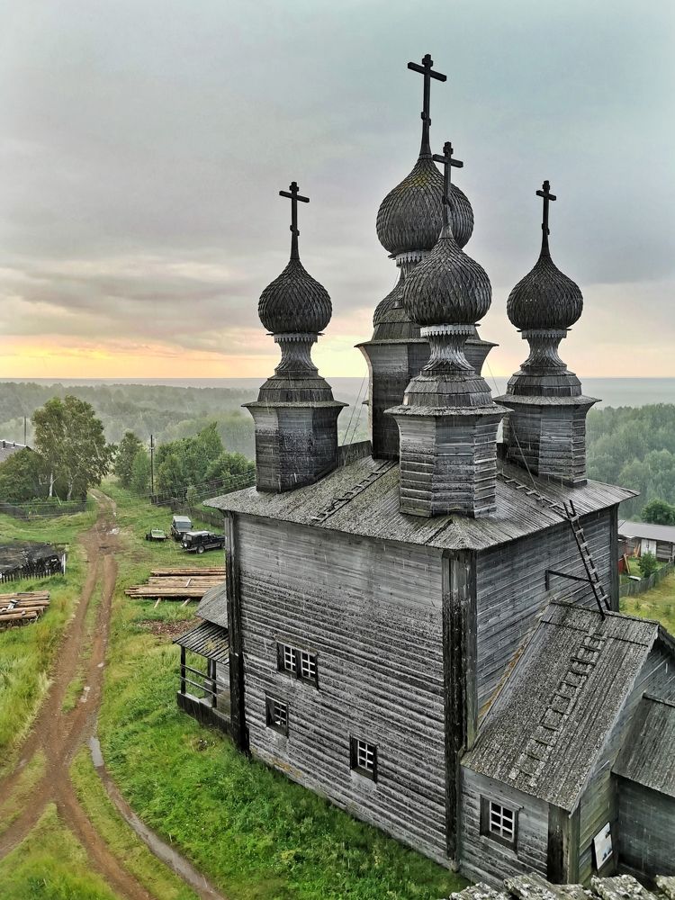 Old church in the rain