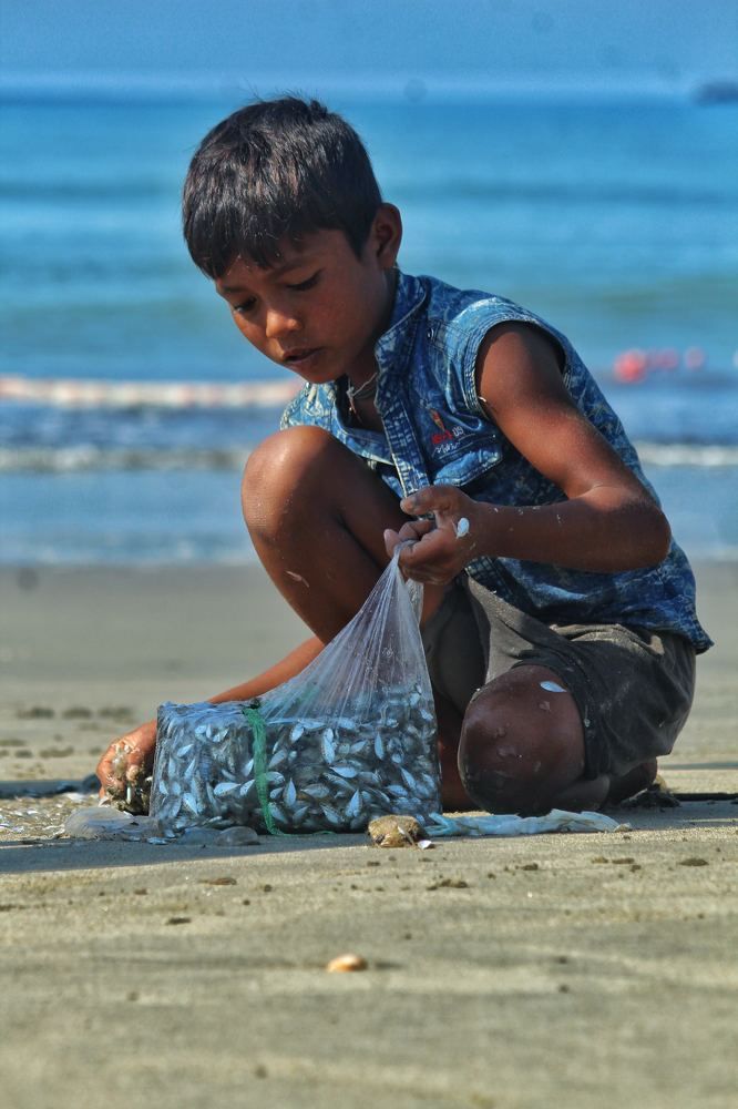 Living as a child by catching fish