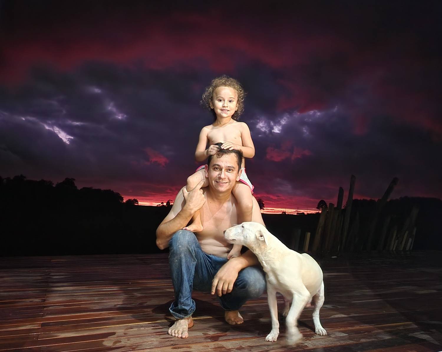 Catarina, Dad and Dog on the Farm