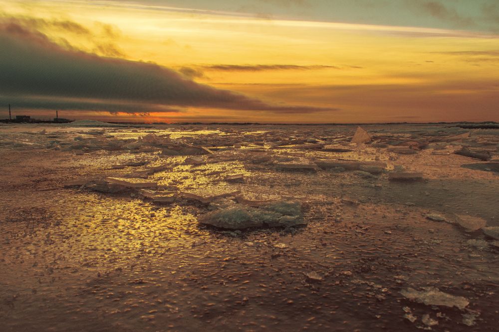 морской лед в красках заката