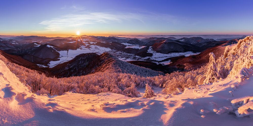 Frosty sunset on Strážov Hill