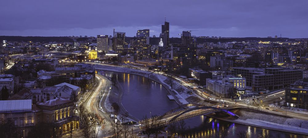 Vilnius cityscape at winter evening