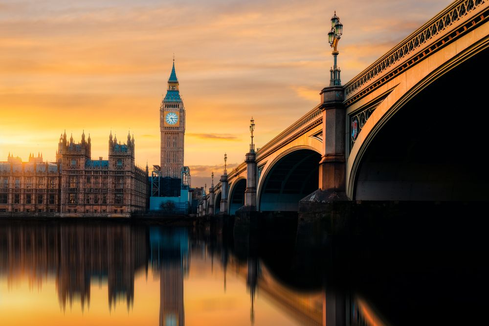 London's Golden Hour: Sunset at Big Ben and Westminster Bridge