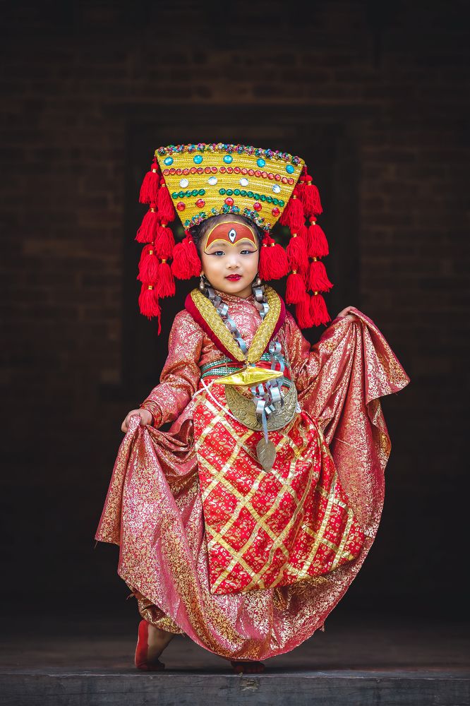 Beautiful Child in Attire of Living Goddess Kumari.
