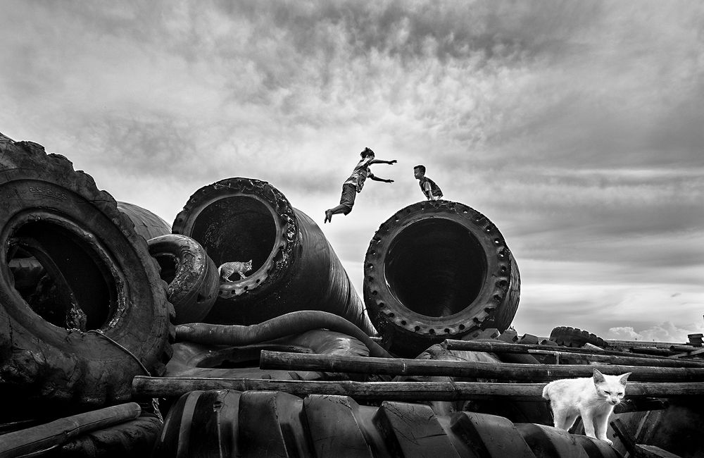 Children playing jumping