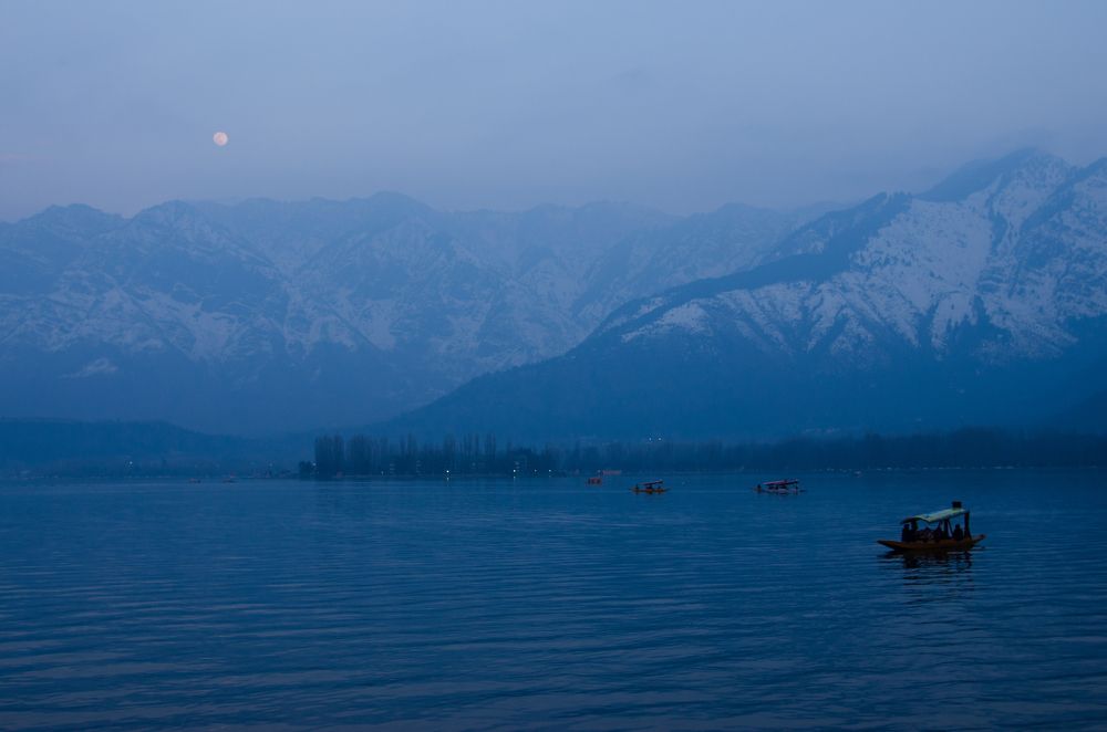 Moon view with Dal Lake in foreground