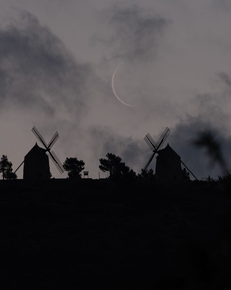 The moon and windmills