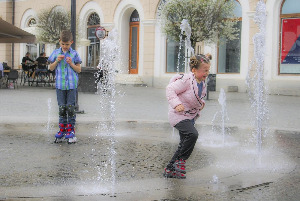 Playing at the fountain