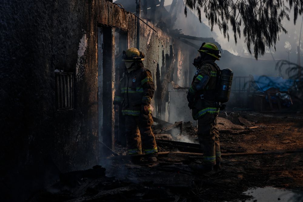 Looking onto the burning house