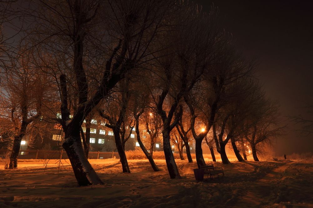 Туманный вечер. Зима