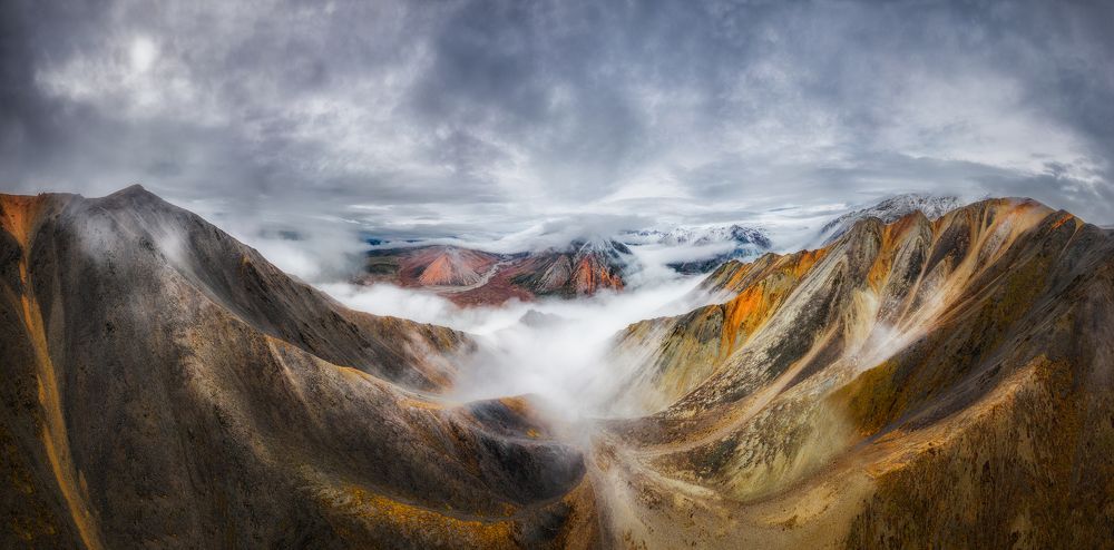Panorama of the slope on the Chersky ridge, Yakutia. 90 frames.