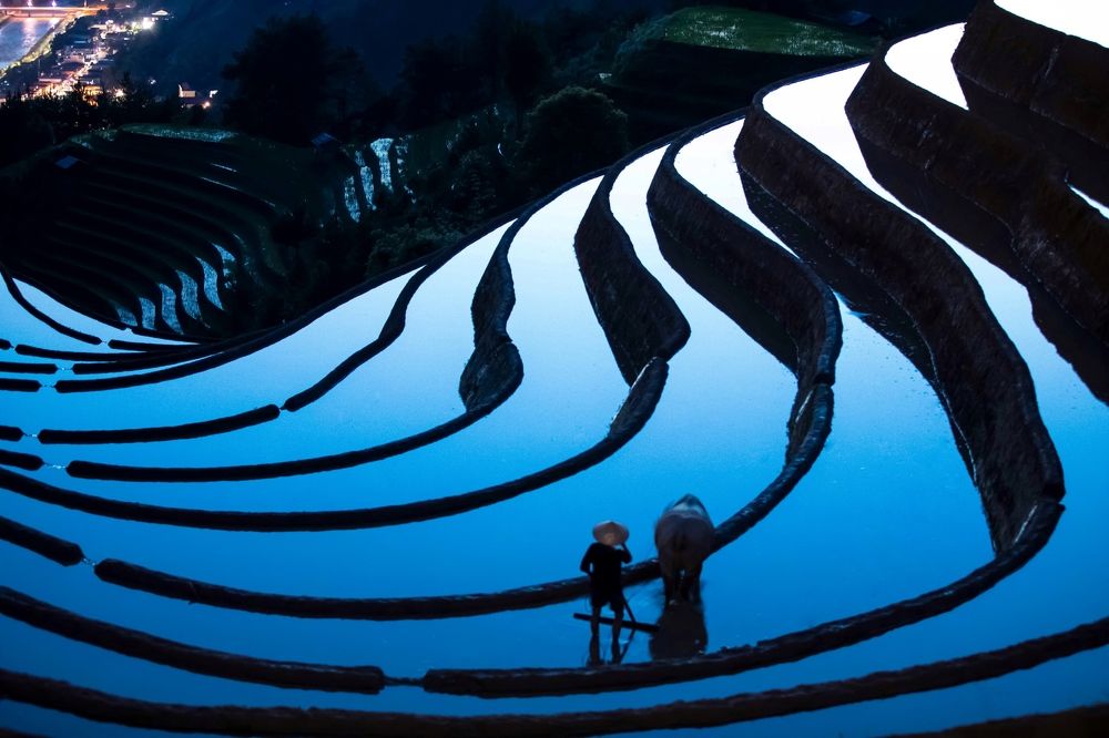 Plowing fields at night