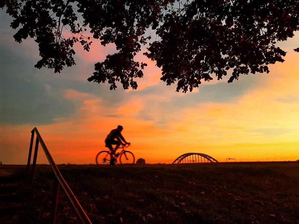 Eenzame fietser op de Lekboulevard