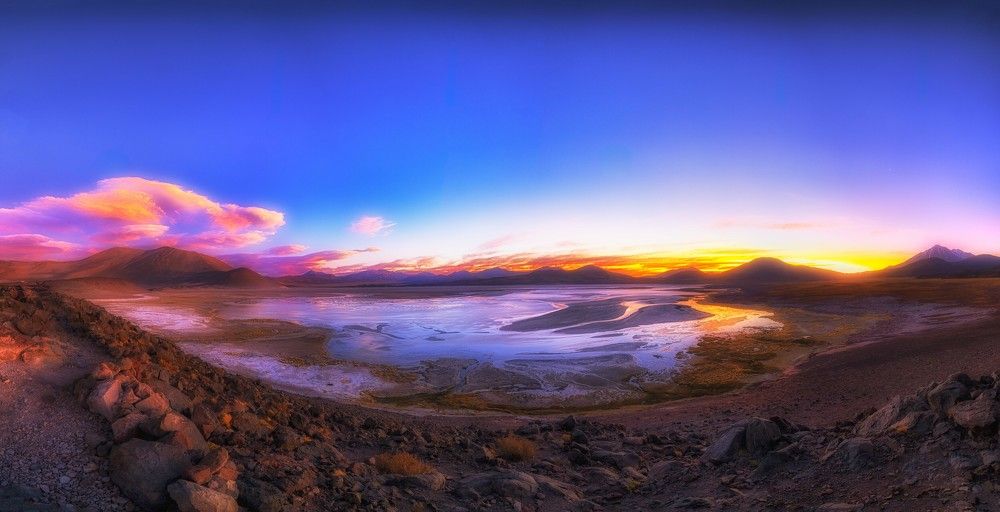 Sunset over Flamingos lagoon