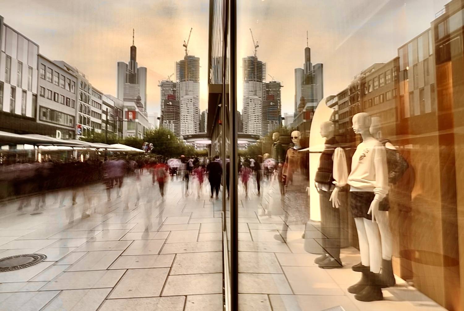Frankfurt Street Reflection and City Skyline