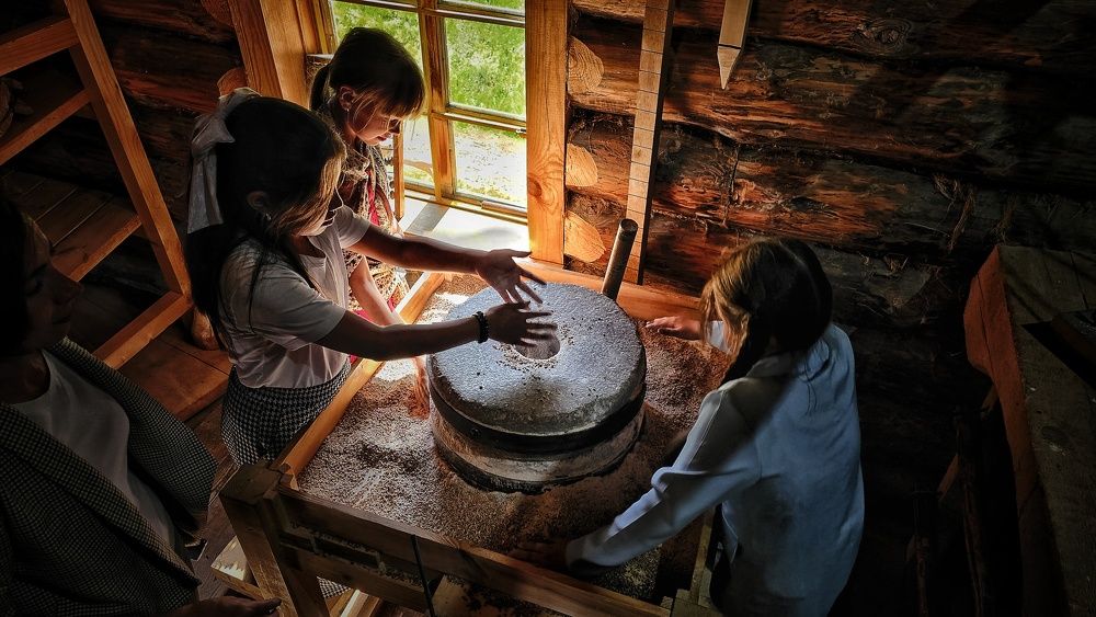 Жернова на водяной мельнице