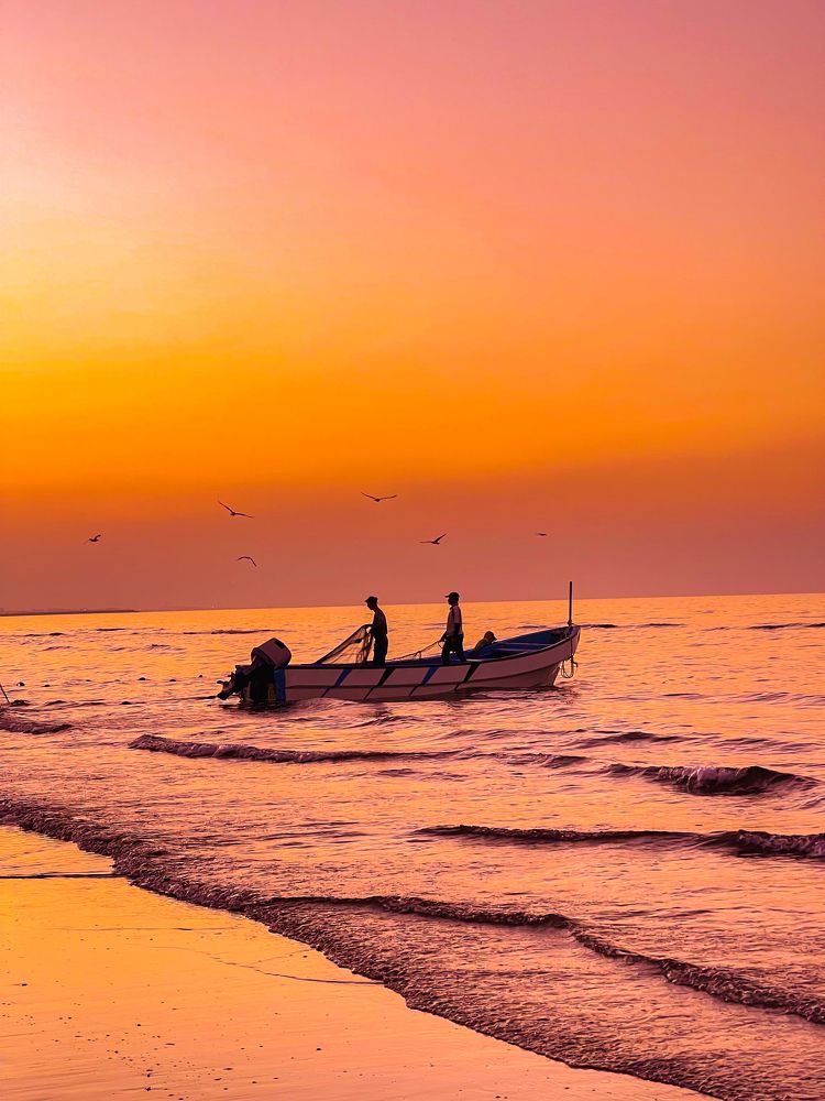 A serene image of a fishing boat