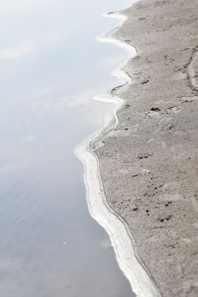 Separated by white foam...