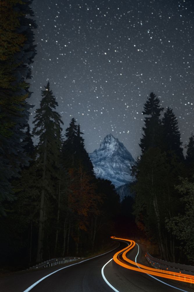 Ночная дорога Теберда-Домбай