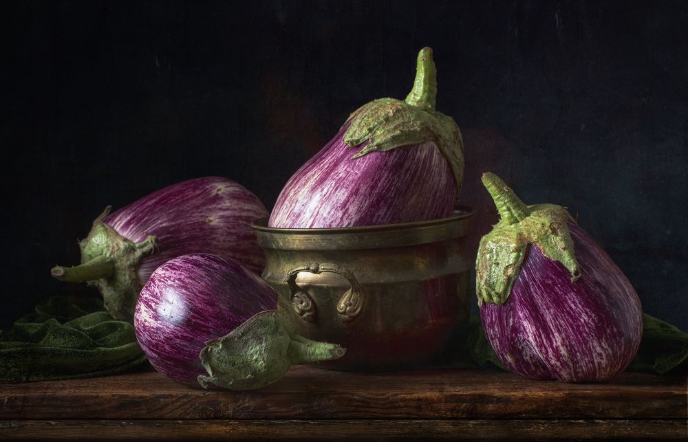 Still life with eggplants