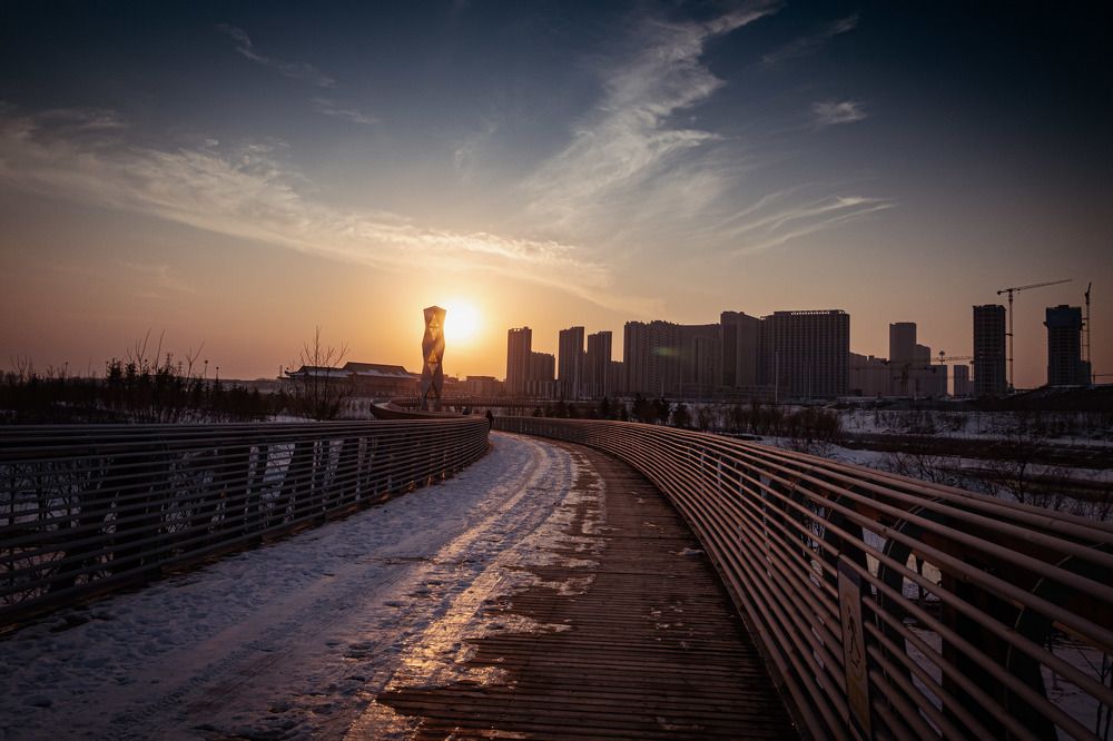 Sunset at cold weather