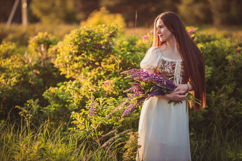 Цветы волчицы в час заката.