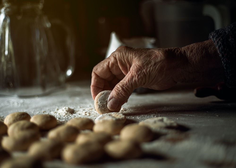 My mother-in-law's wrinkled paper hands.