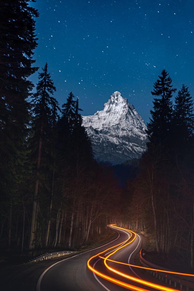 Ночная дорога Теберда-Домбай