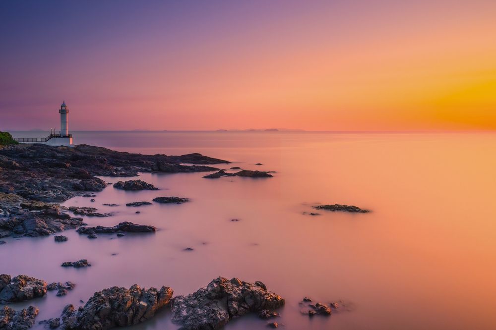a beautiful sunset lighthouse Scenery