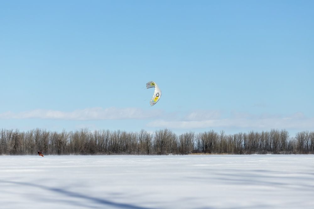 Kite surfing on the snow