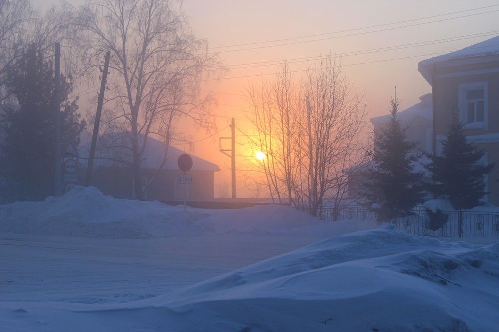 Морозный восход солнца.