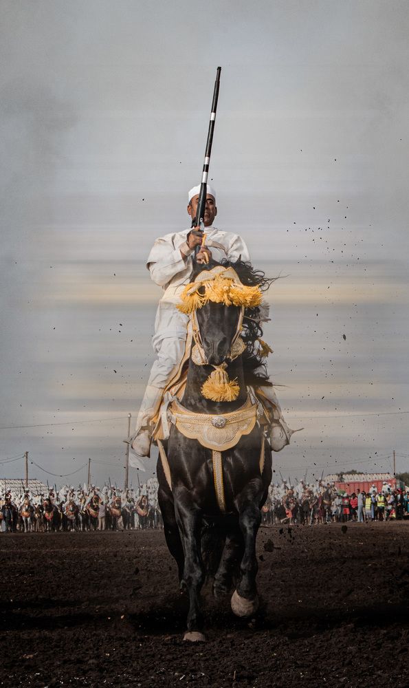 Elegant Equestrian: A Knight in Stylish Attire Riding a Horse