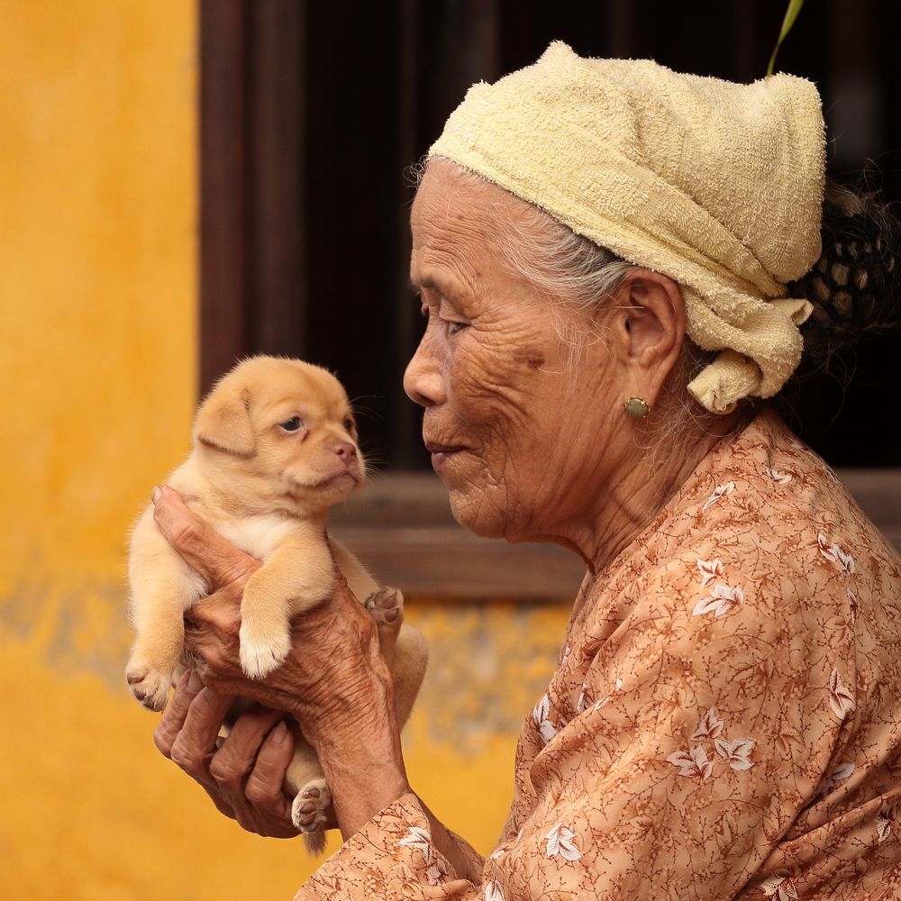 Vietnamese woman with puppy