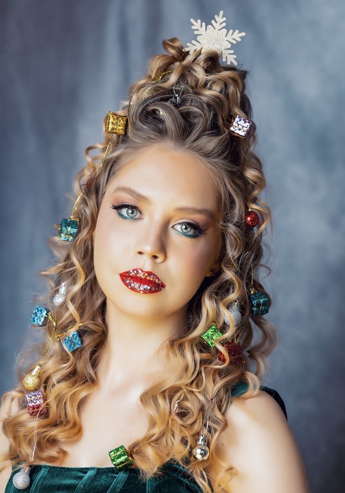 Ukrainian girl in Christmas tree
