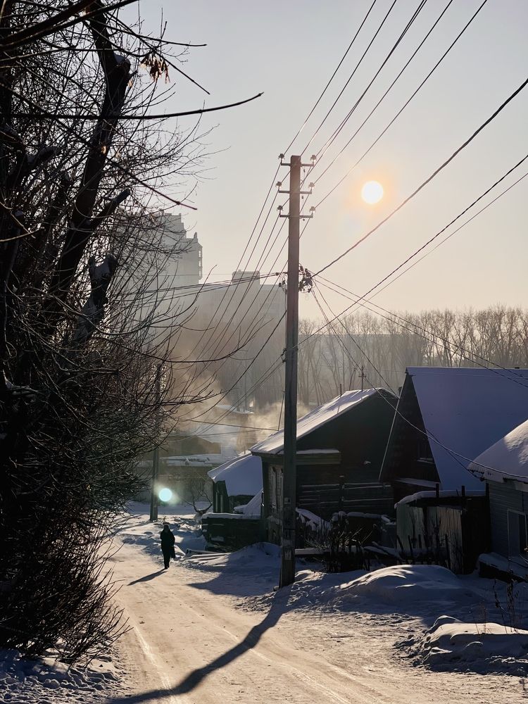 Морозное утро в деревни