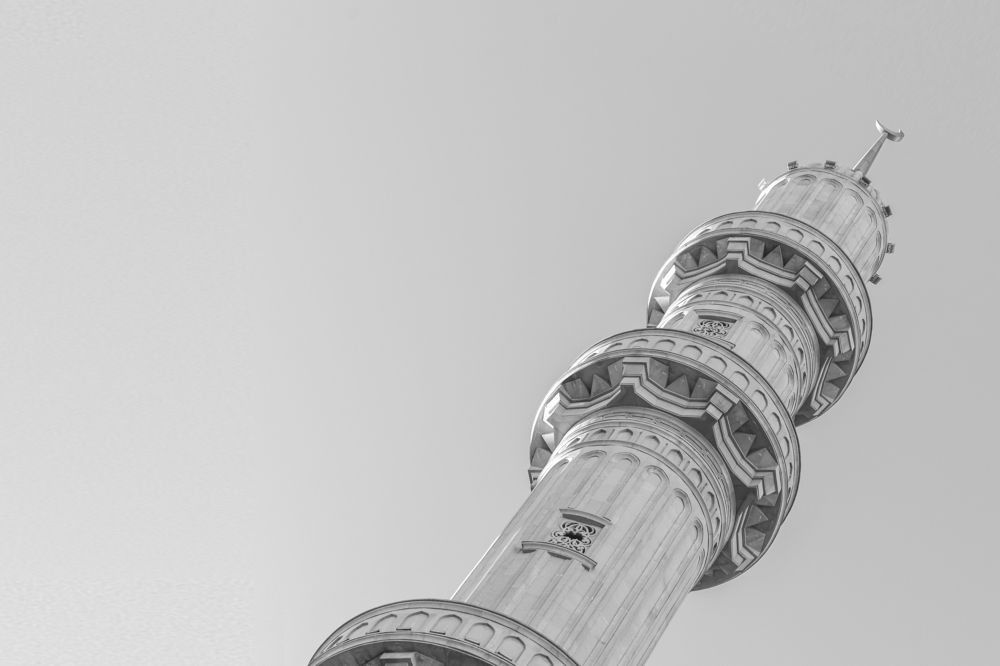 Architectural view of the minaret of a mosque